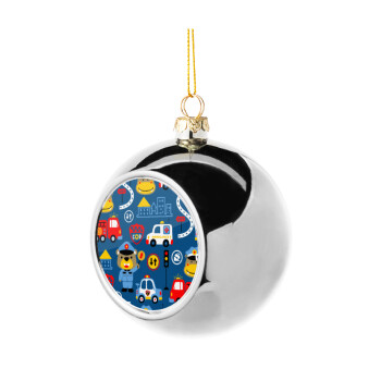 Rescue team cartoon, Silver 8cm Christmas tree ball ornament