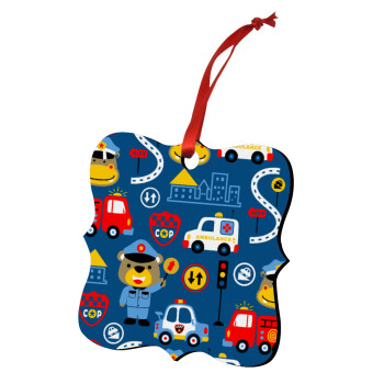 Rescue team cartoon, Christmas ornament polygon wooden 7.5cm