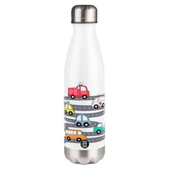 Hand drawn childish set with cars, Metal mug thermos White (Stainless steel), double wall, 500ml