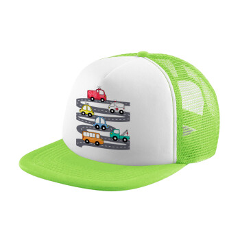 Hand drawn childish set with cars, Adult Soft Trucker Hat with Mesh GREEN/WHITE (POLYESTER, ADULT, ONE SIZE)