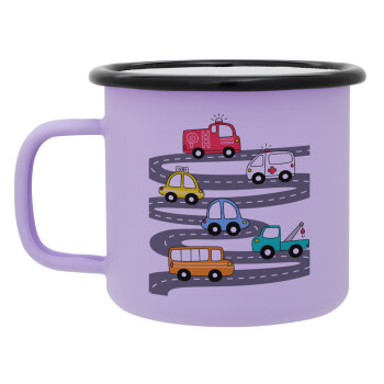 Hand drawn childish set with cars, Κούπα Μεταλλική εμαγιέ ΜΑΤ Light Pastel Purple 360ml