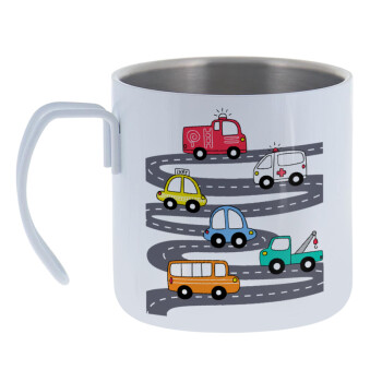 Hand drawn childish set with cars, Κούπα Ανοξείδωτη διπλού τοιχώματος 400ml