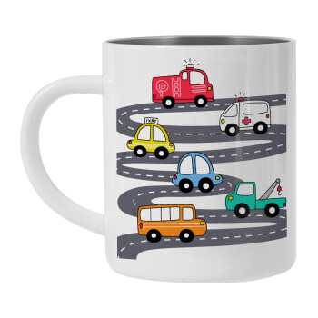 Hand drawn childish set with cars, Mug Stainless steel double wall 450ml