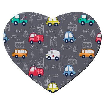 Hand drawn childish set with cars, Mousepad καρδιά 23x20cm