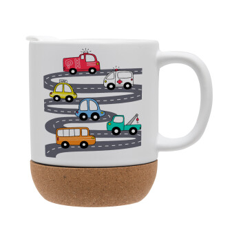 Hand drawn childish set with cars, Ceramic coffee mug Cork (MAT), 330ml (1pcs)