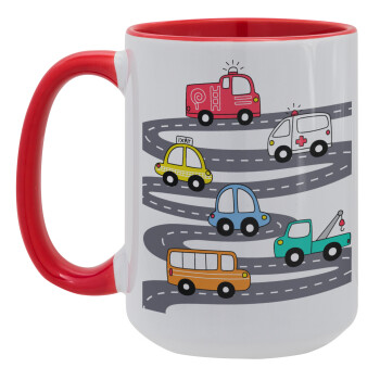 Hand drawn childish set with cars, Κούπα Mega 15oz, κεραμική Κόκκινη, 450ml