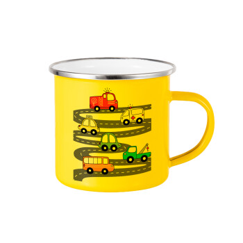 Hand drawn childish set with cars, Yellow Enamel Metallic Cup 360ml