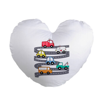 Hand drawn childish set with cars, Μαξιλάρι καναπέ καρδιά 40x40cm περιέχεται το  γέμισμα