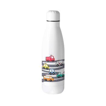 Hand drawn childish set with cars, Metal mug thermos (Stainless steel), 500ml