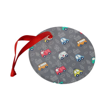 Hand drawn childish set with cars, Christmas ornament glass 9cm