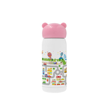 City road track maps, Pink stainless steel thermal flask, 320ml