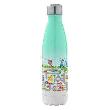 City road track maps, Metal mug thermos Green/White (Stainless steel), double wall, 500ml