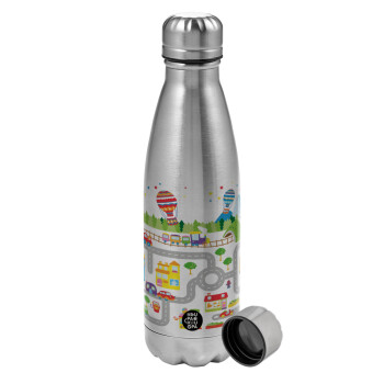 City road track maps, Metallic water bottle, stainless steel, 750ml