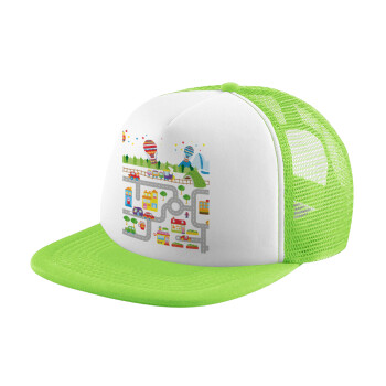 City road track maps, Child's Soft Trucker Hat with Green/White Mesh (POLYESTER, CHILDREN'S, ONE SIZE)