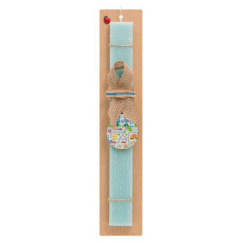 City road track maps, Easter Set, wooden keychain & aromatic flat Easter candle (30cm) (TURQUOISE)