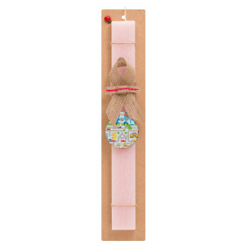 City road track maps, Easter Set, wooden keychain & scented flat Easter candle (30cm) (PINK)