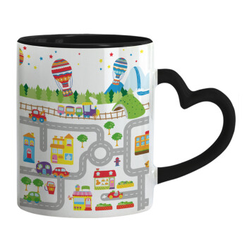 City road track maps, Mug heart black handle, ceramic, 330ml