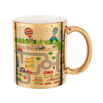 City road track maps, Mug ceramic, gold mirror, 330ml