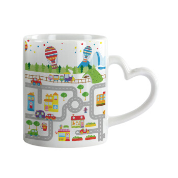 City road track maps, Mug heart handle, ceramic, 330ml