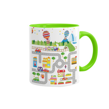 City road track maps, Mug colored light green, ceramic, 330ml