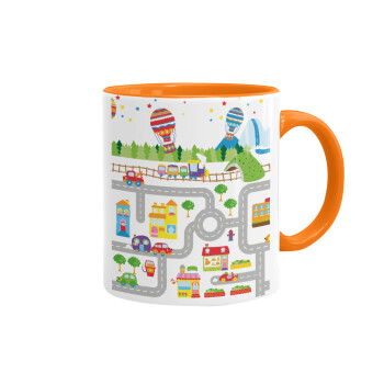 City road track maps, Mug colored orange, ceramic, 330ml