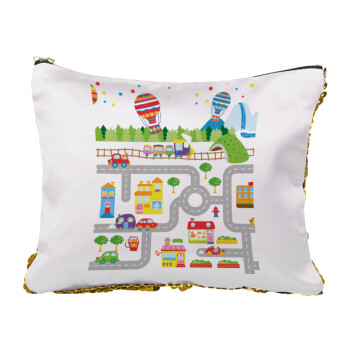 City road track maps, Sequin Gold Pouch Cosmetic Bag