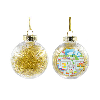 City road track maps, Transparent Christmas tree ball ornament with gold filling 8cm