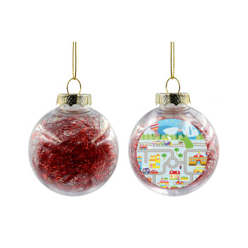 City road track maps, Transparent Christmas tree ball ornament with red filling 8cm