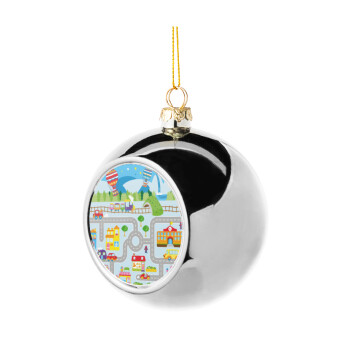 City road track maps, Silver 8cm Christmas tree ball ornament