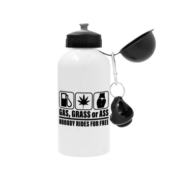 Gas, Grass or Ass, Metal water bottle, White, aluminum 500ml