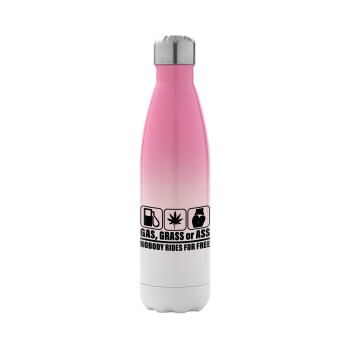 Gas, Grass or Ass, Metal mug thermos Pink/White (Stainless steel), double wall, 500ml