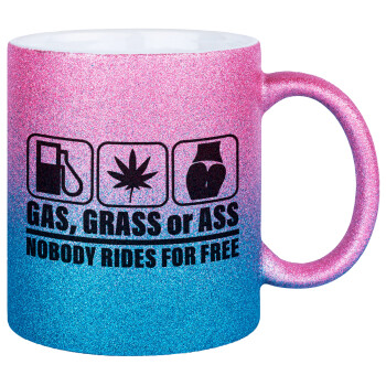 Gas, Grass or Ass, Κούπα Χρυσή/Μπλε Glitter, κεραμική, 330ml