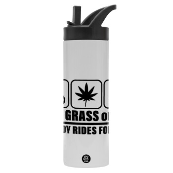 Gas, Grass or Ass, Metallic thermos bottle with straw & handle, stainless steel (Stainless steel 304), double-walled, 600ml.