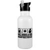 White water bottle with straw, stainless steel 600ml