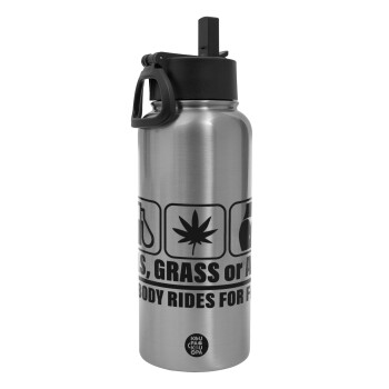 Gas, Grass or Ass, Metal mug thermo Silver with Straw and Spout Lid (Stainless steel), double wall, 950ml