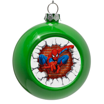 Spiderman wall, Green Christmas tree ornament bauble 8cm