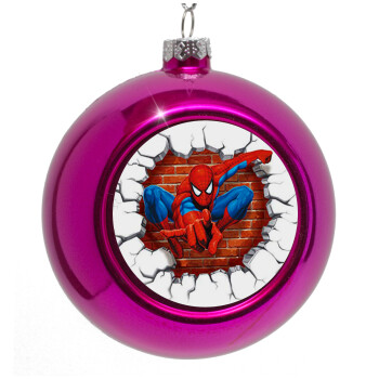 Spiderman wall, Purple Christmas tree ornament bauble 8cm