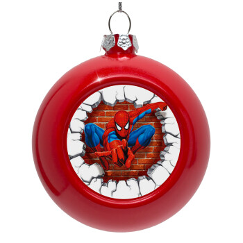 Spiderman wall, Red Christmas tree ornament bauble 8cm