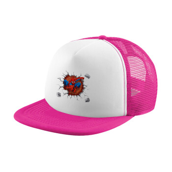 Spiderman wall, Child's Soft Trucker Hat with Pink/White Mesh (POLYESTER, CHILD, ONE SIZE)