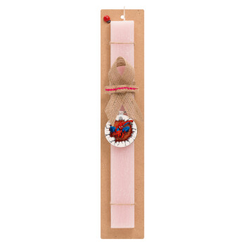 Spiderman wall, Easter Set, wooden keychain & scented flat Easter candle (30cm) (PINK)