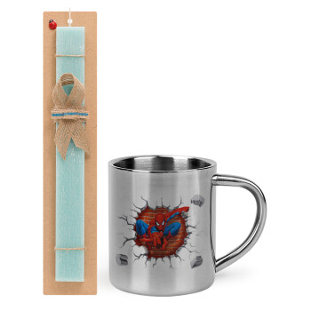 Spiderman wall, Easter Set, metallic thermal cup (300ml) & aromatic flat Easter candle (30cm) (TURQUOISE)