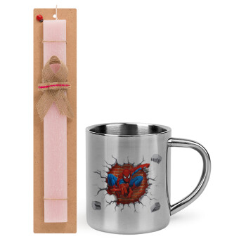 Spiderman wall, Easter Set, metallic thermal cup (300ml) & aromatic flat Easter candle (30cm) (PINK)