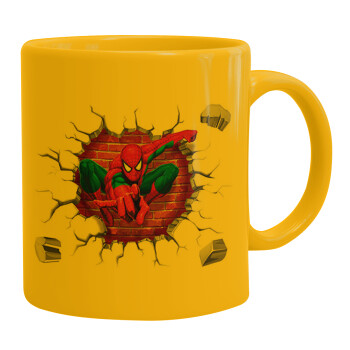 Spiderman wall, Ceramic coffee mug yellow, 330ml