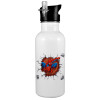 White water bottle with straw, stainless steel 600ml