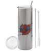 Eco friendly stainless steel Silver tumbler 600ml, with metal straw & cleaning brush