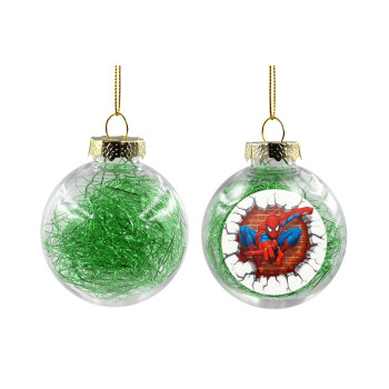 Spiderman wall, Transparent Christmas tree ball ornament with green filling 8cm