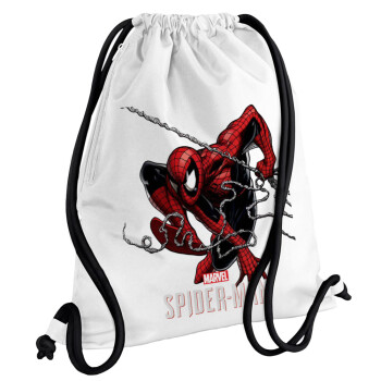 Spider-man, Τσάντα πλάτης πουγκί GYMBAG λευκή, με τσέπη (40x48cm) & χονδρά κορδόνια