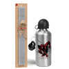 Easter Set, metallic silver aluminum water bottle (500ml) & aromatic flat Easter candle (30cm) (GRAY)