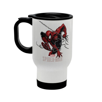 Spider-man, Stainless steel travel mug with lid, double wall white 450ml