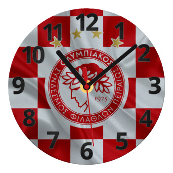 Olympiakos flag, Ρολόι τοίχου γυάλινο (20cm)